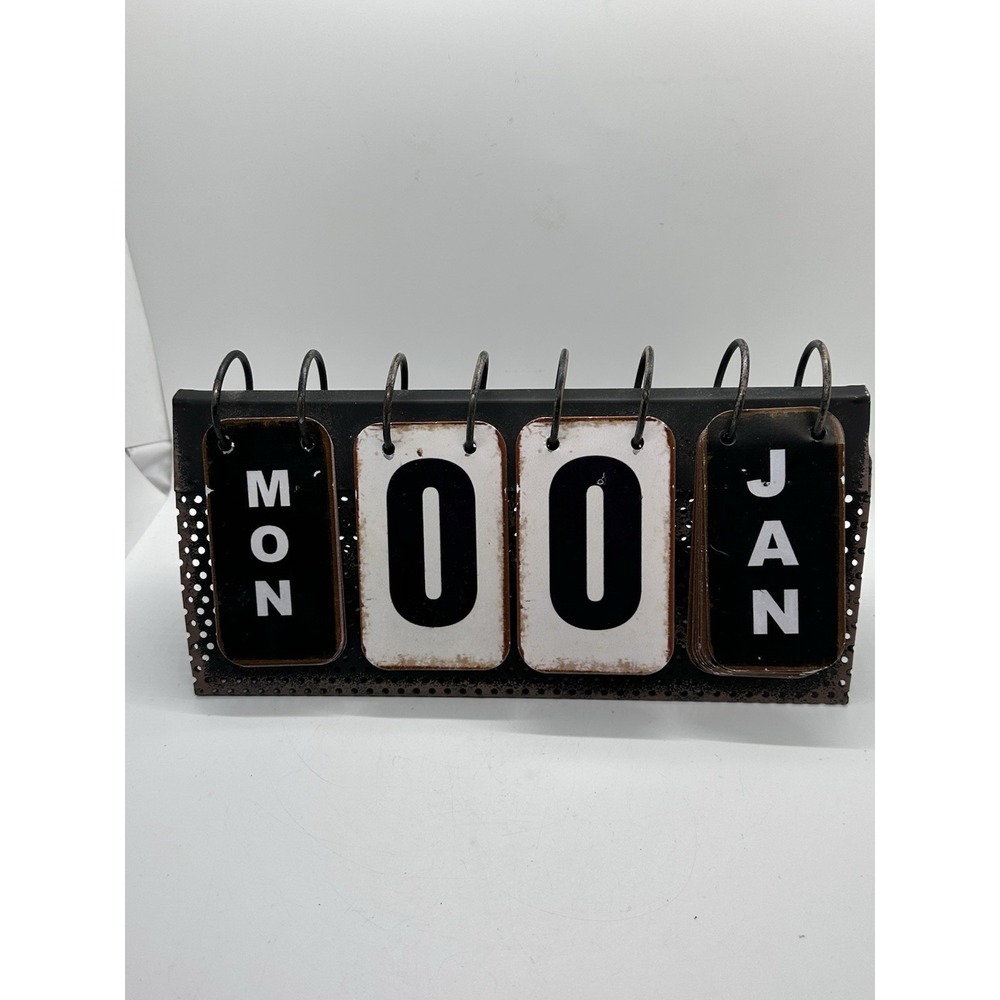 Perpetual Office Desk Flip Calendar‎ Black Metal Months Home Decor Retro antique